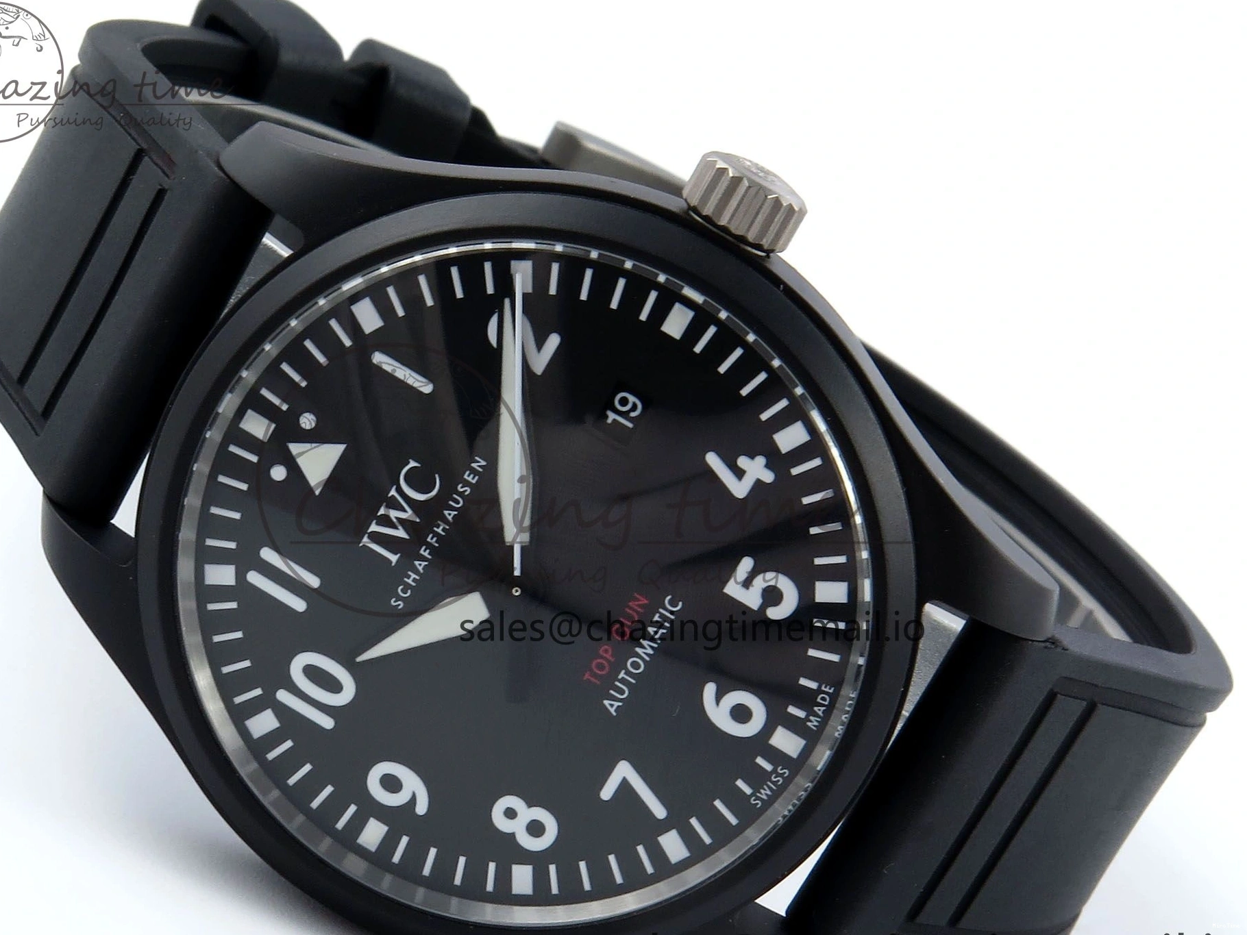 MIROTIME 0219 Pilot Top Gun IW326901 M+F 1:1 Best Edition Black Dial on Black Rubber Strap A SportInspired 6999